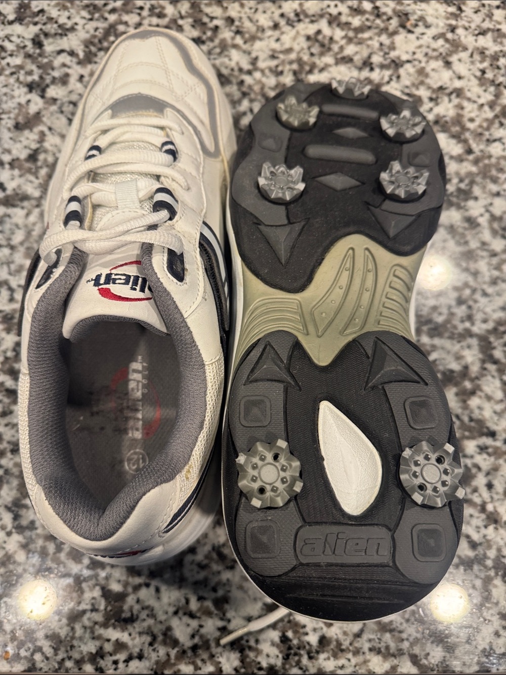 White and Gray Athletic Golf Shoes with Spiked Outsole